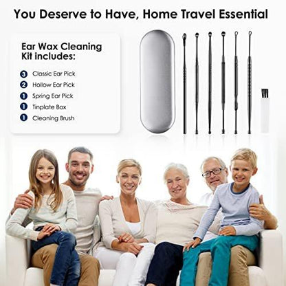 Ear Cleaning Kit, Safe Ear Wax Removal Tool, Earwax Removal Kit, Easy to Use, Painless Ear Pick, with Storage Box and Cleaning Brush (Black)