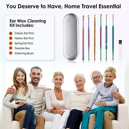 Ear Cleaning Kit, Safe Ear Wax Removal Tool, Earwax Removal Kit, Easy to Use, Painless Ear Pick, with Storage Box and Cleaning Brush (Titanium)