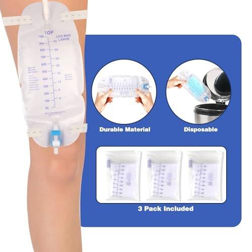 3 Pack Catheter Bags, Premium Easy-Tap Leg Bag Urinary Drainage Bag, 32 Oz with 3 18” Tubing, Anti-Reflux Valve, with Cloth Straps to Attach to Your Foot, Advanced Flip Drain for EZ Disposal - görsel 1