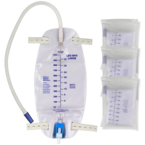 3 Pack Catheter Bags, Premium Easy-Tap Leg Bag Urinary Drainage Bag, 32 Oz with 3 18” Tubing, Anti-Reflux Valve, with Cloth Straps to Attach to Your Foot, Advanced Flip Drain for EZ Disposal - görsel 3