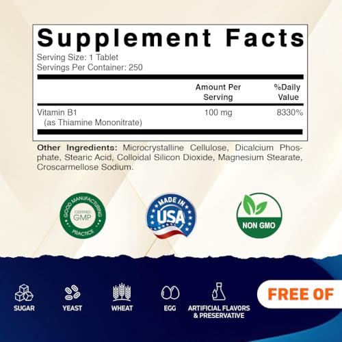 Vitamatic Vitamin B1 (As Thiamine Mononitrate) 100mg – 250 Vegetarian Tablets Supports Energy Production, Nervous System Function & Heart Health* - görsel 4
