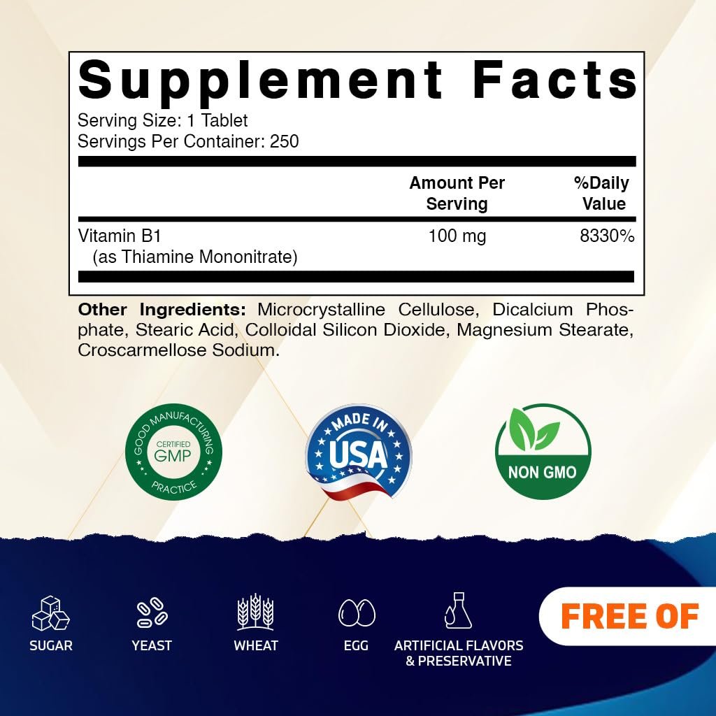 Vitamatic Vitamin B1 (As Thiamine Mononitrate) 100mg – 250 Vegetarian Tablets Supports Energy Production, Nervous System Function & Heart Health* - görsel 3