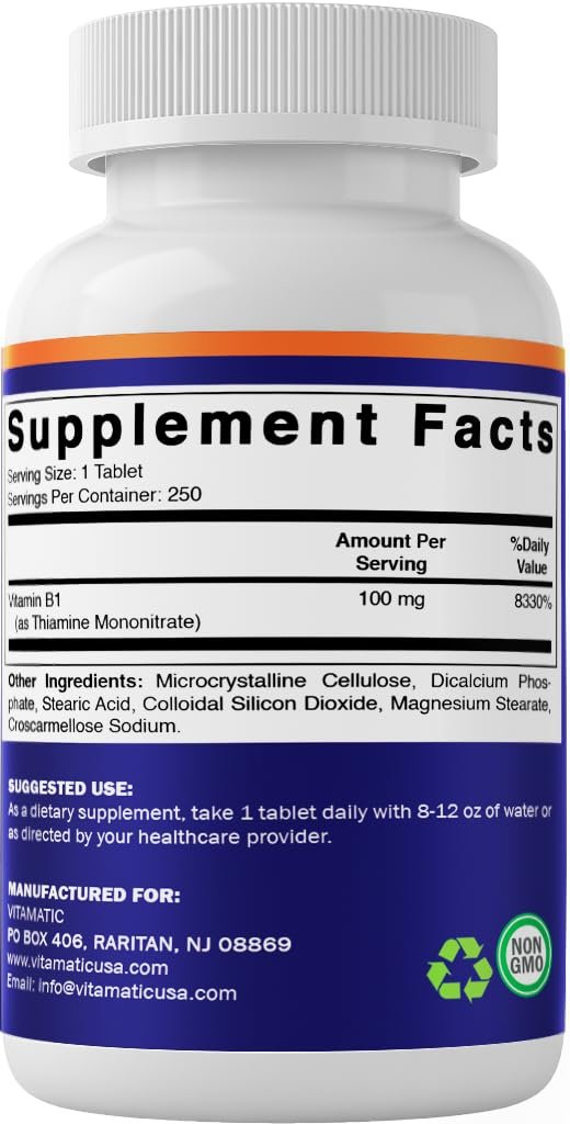 Vitamatic Vitamin B1 (As Thiamine Mononitrate) 100mg – 250 Vegetarian Tablets Supports Energy Production, Nervous System Function & Heart Health* - görsel 15