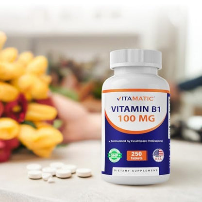 Vitamatic Vitamin B1 (As Thiamine Mononitrate) 100mg – 250 Vegetarian Tablets Supports Energy Production, Nervous System Function & Heart Health*