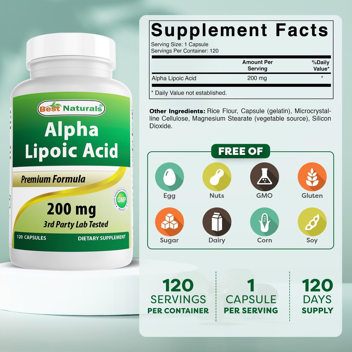 Best Naturals Alpha Lipoic Acid 200 mg - 120 Capsules (Pack of 2) - görsel 4