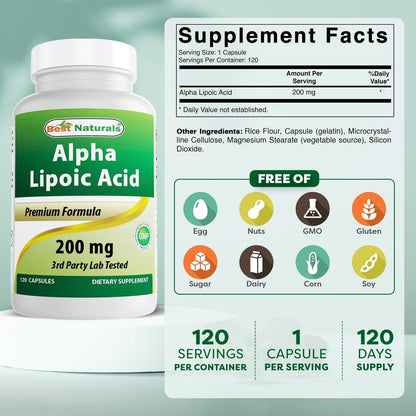 Best Naturals Alpha Lipoic Acid 200 mg - 120 Capsules (Pack of 2)