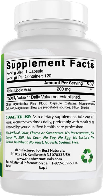 Best Naturals Alpha Lipoic Acid 200 mg - 120 Capsules (Pack of 2)