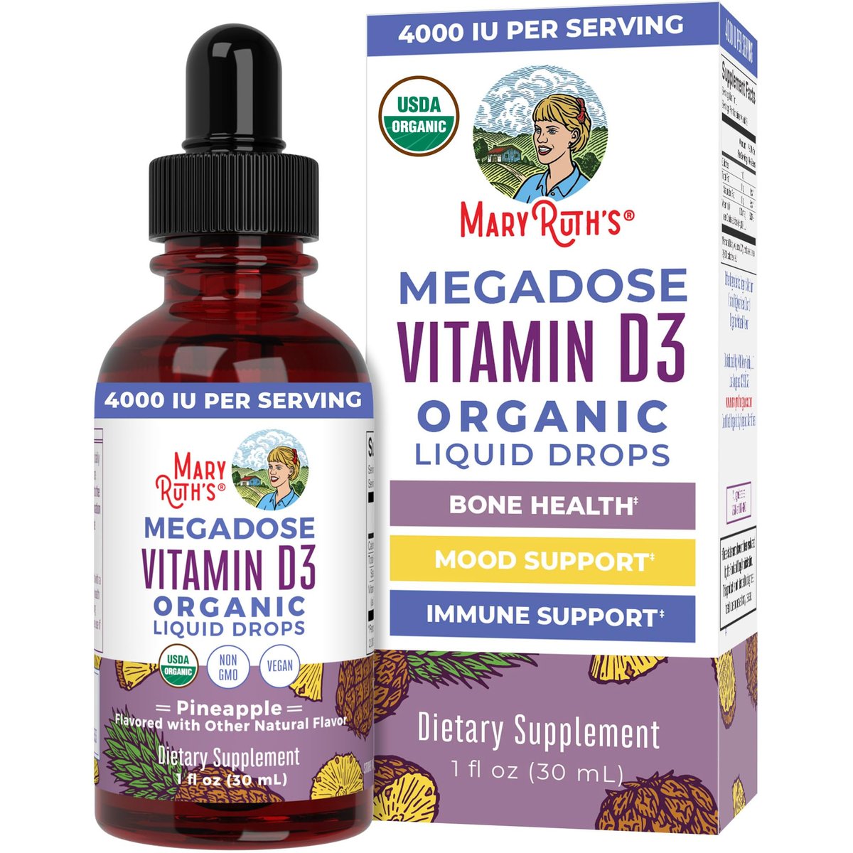 MARYRUTH'S Vitamin D3 Liquid Drops | Megadose 4000 IU | USDA Organic Liquid Vitamin D Spray for Adults & Kids | Immune Support & Bone Health | Vegan | Gluten Free | Non-GMO | 30 Servings - görsel 4