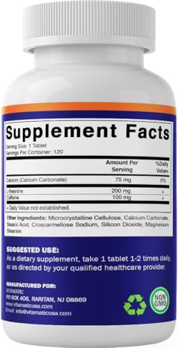 Vitamatic L-Theanine 200mg with Caffeine 100mg – 120 Vegetarian Tablets Nootropic Supplement for Focused Energy & Mental Clarity - görsel 10