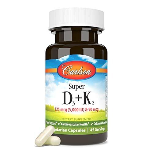 Carlson - Super D3 + K2, 125 mcg (5000 IU) Vitamin D3, 90 mcg Vitamin K2 as MK-7, Bone Support, Calcium Absorption, 45 Vegetarian Capsules - görsel 7