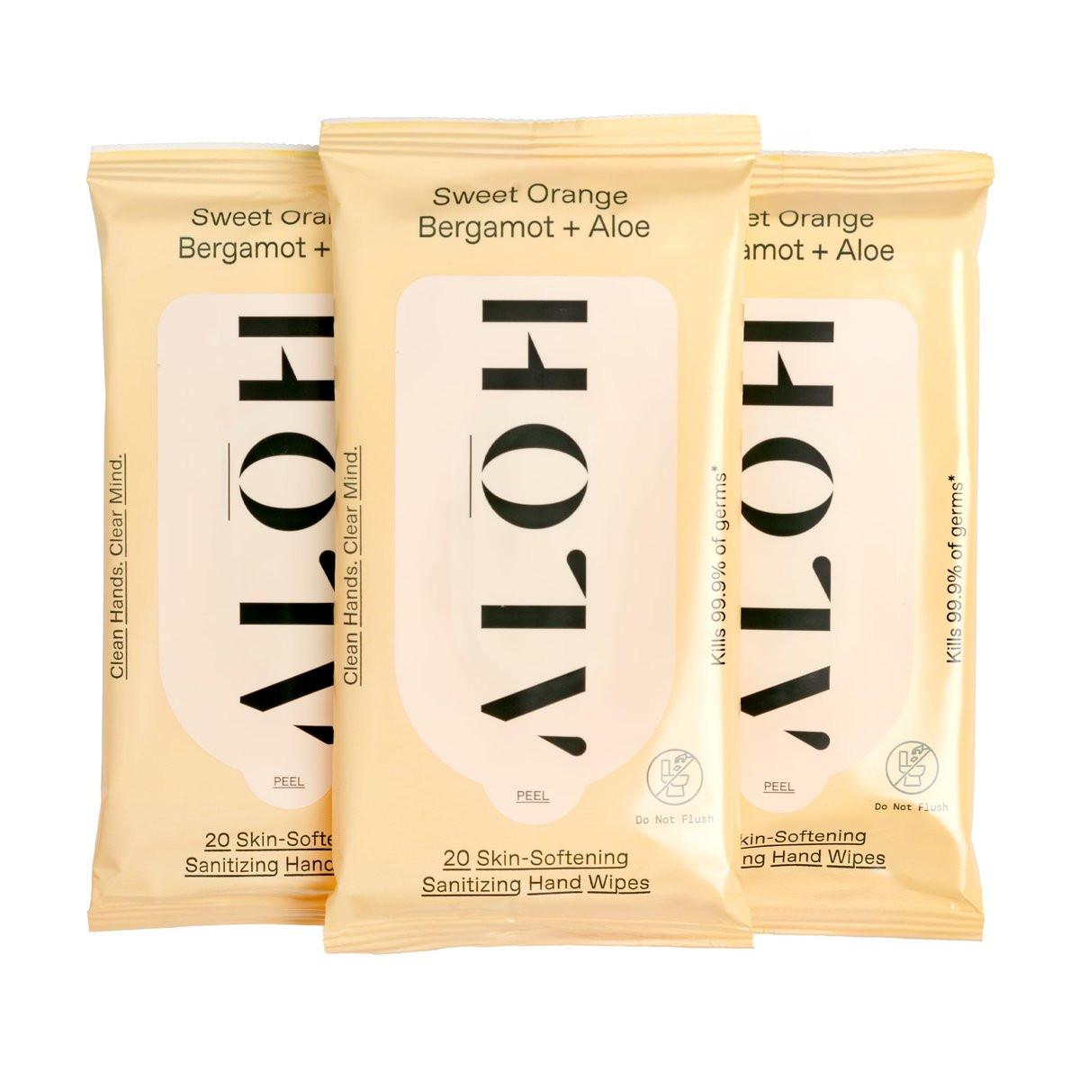ALŌH Sweet Orange Bergamot + Aloe Sanitizing Hand Wipes - Clean Hands, Clear Mind - On The Go Hand Sanitizing Wipes for Kids and Adults - Travel Size 3 Pack 20ct Wipes (60 wipes) - görsel 2