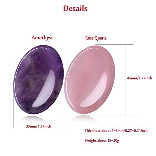 YATOJUZI Thumb Worry Stones for Anxiety Stress Relief Items Healing Crystals Natural Amethyst Rose Quartz Crystal Palm Pocket Stone Gemstones Meditation Reiki Spiritual Gifts for Women Men 2PCS - görsel 6