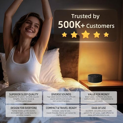 Kipcush White Noise Machine - Soft Non-Glare Nursery Lamp, 30 Soothing Sounds, 8 Color Lights, Max 8-Hour Timer for Baby & Adults (Black, Standard)