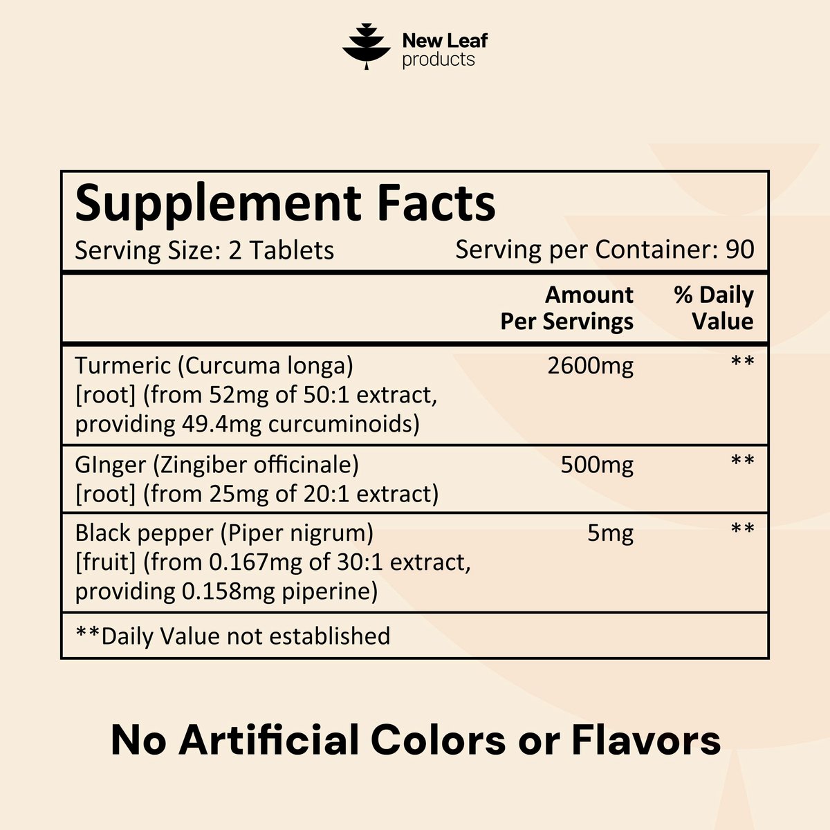 Turmeric Tablets with Black Pepper & Ginger – Weight: 2600 mg per serving (2 tablets) – Image 11