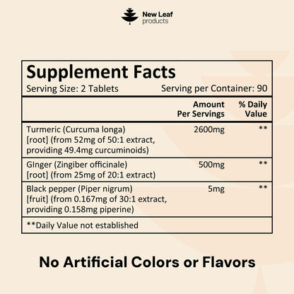 Turmeric Tablets with Black Pepper & Ginger – Weight: 2600 mg per serving (2 tablets) – Image 11