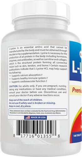 Best Naturals L-Lysine 1000mg 180 Tablets (360 Count Pack of 1) - görsel 9