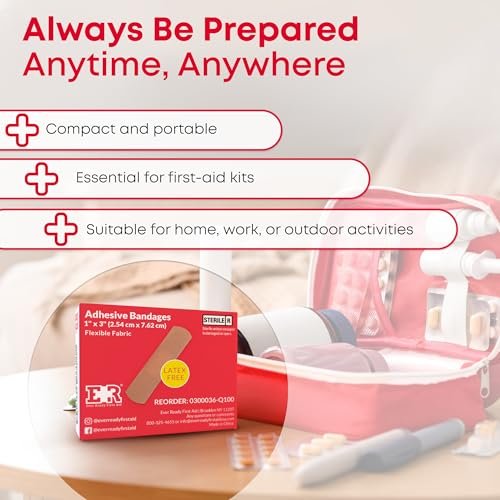Ever Ready First Aid 1” x 3” Fabric Adhesive Bandages, Latex-Free Stretchy Strips – 100 Count - görsel 7