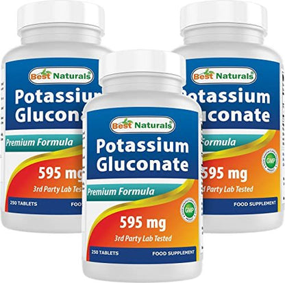 Best Naturals Potassium Gluconate 595 mg 250 Tablets (Pack of 3)