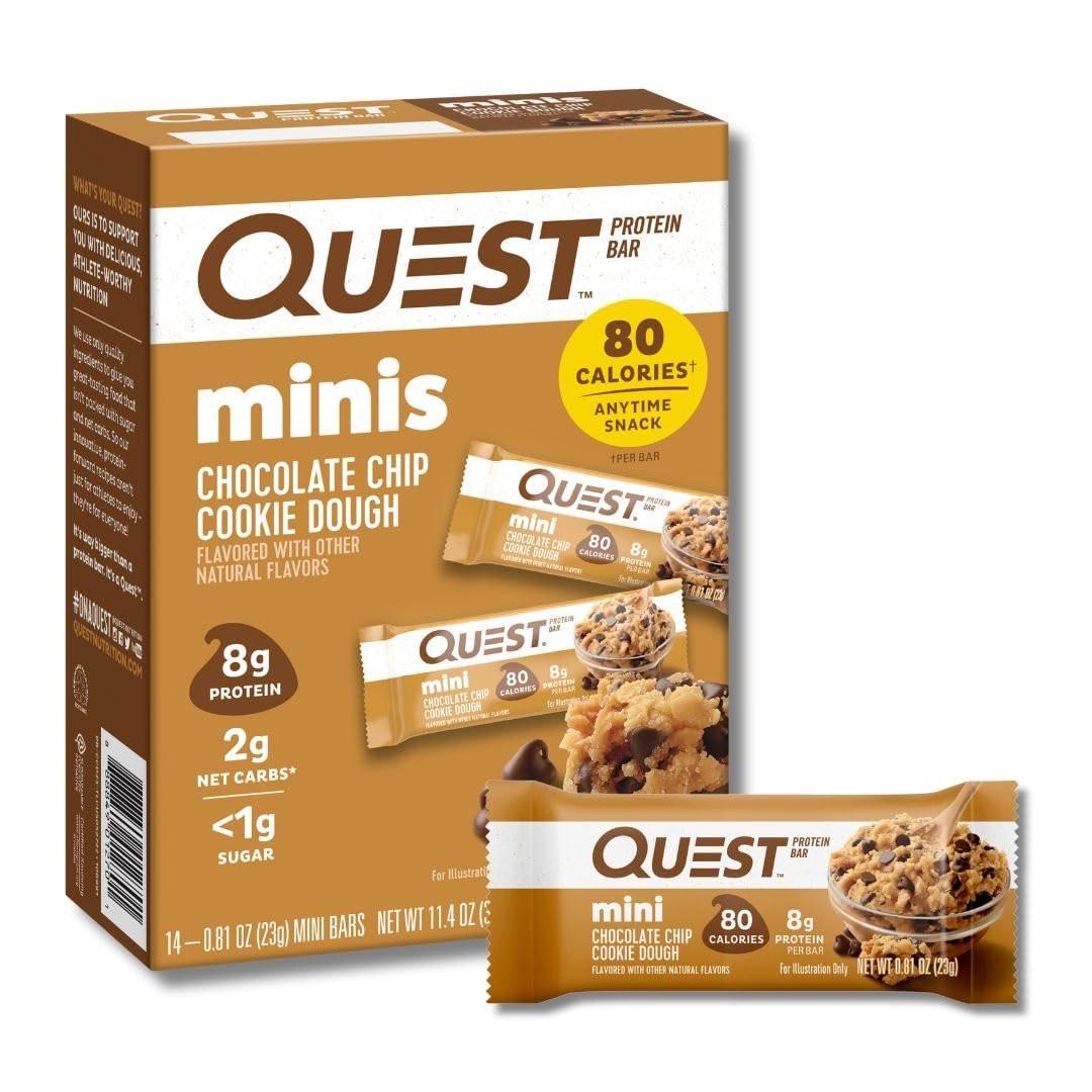 Quest Nutrition Mini Chocolate Chip Cookie Dough Protein Bars, 8g Protein, 1g Sugar, 2g Net Carbs, Gluten Free, 14 Count - görsel 2