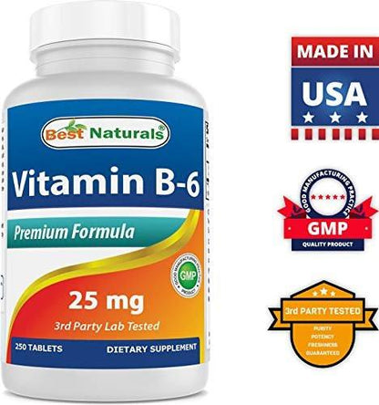 Best Naturals Vitamin B6 25mg 250 Tablets (500 Count Pack of 2)