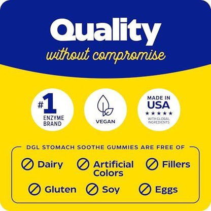 Enzymedica DGL Supplement for Men & Women - DGL Deglycyrrhizinated Licorice Gummies for Digestive Support & Gut Health, Soothes Stomach & Occasional Heartburn, Gluten Free, Vegan, Chocolate - 74 Count