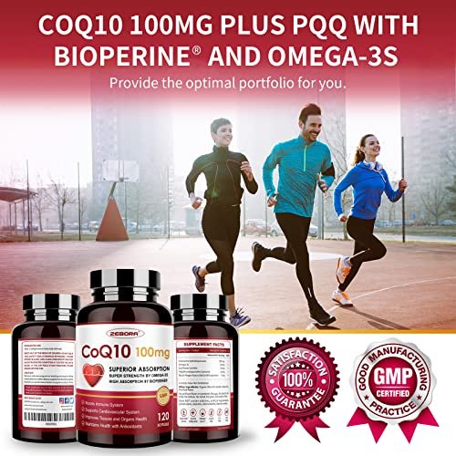ZEBORA CoQ10-200mg-Softgels with PQQ, BioPerine & Omega-3, 120 Servings Coenzyme Q10(Ubiquinone) Supplement for High-Absorption, Powerful-Antioxidant, Support Heart & Energy-Production - görsel 11