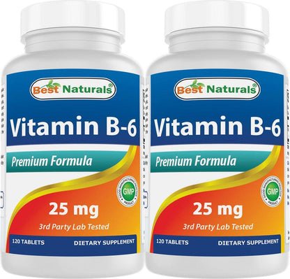 Best Naturals Vitamin B6 25mg, 120 Tablets (120 Count (Pack of 2))