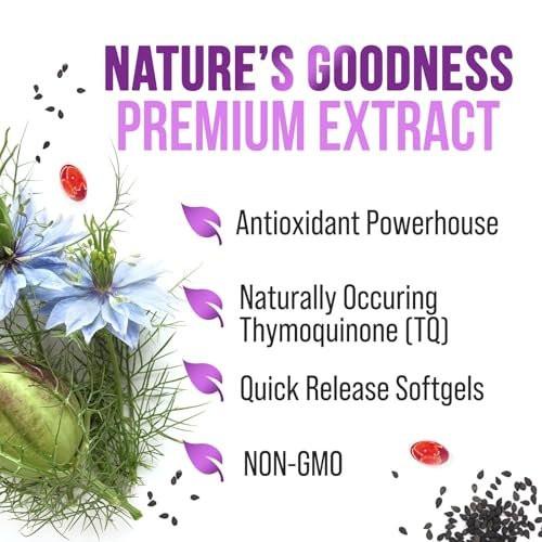 Black Seed Oil Capsules, 1000mg Per Serving - Best Cumin Seed Oil - Pure Nigella Sativa Black Seed Oil & Thymoquinone - Amazing Antioxidant for Skin Support Supplement - Bottled in USA - 60 Softgels - görsel 14