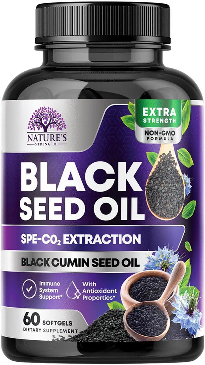 Black Seed Oil Capsules, 1000mg Per Serving - Best Cumin Seed Oil - Pure Nigella Sativa Black Seed Oil & Thymoquinone - Amazing Antioxidant for Skin Support Supplement - Bottled in USA - 60 Softgels - görsel 1