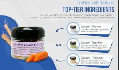 KatsAquatics Unlimited Edition Calcium - 3 Flavors in 1 Jar, for Strong Shells, Healthy Molts, 100% Natural, Does Not Dissolve in Water, Fast Sinking for Shrimp, Snails & More! Biologist Made in USA