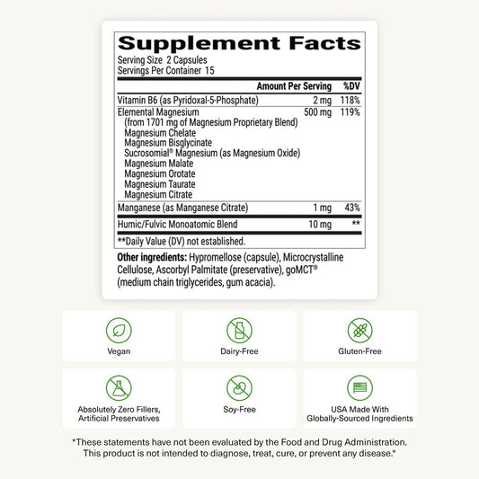 BIOptimizers Magnesium Breakthrough Supplement with 500mg - 7 Forms of Magnesium: Glycinate, Malate, Citrate, and More - Natural Support for Sleep and Cognitive Function -30 Capsules- Calming Vitamins