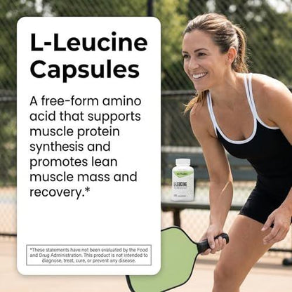 NutraBio L-Leucine Supplement - Optimal Amino Acid for Muscle Growth & Recovery - Naturally Fermented Free Form Leucine Amino Acids Supplement - Vegan, Non-GMO, Gluten Free - 400mg, 180 Capsules