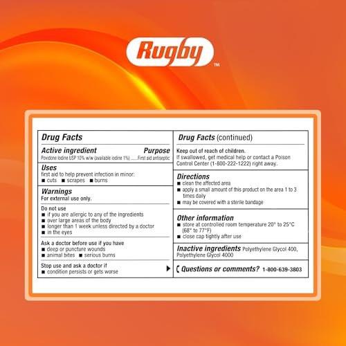 Rugby First Aid Antiseptic Ointment, Povidone Iodine USP 10% Topical Solution, Helps Prevent Infection in Minor Cuts, Scrapes and Burns - 1 Oz. - görsel 10