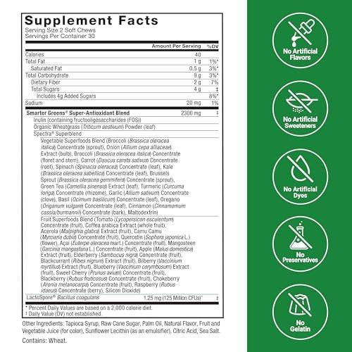 Force Factor Smarter Greens Superfood Chews, Greens and Superfoods to Support Gut Health, Bloating, and Digestion, with Probiotics, Antioxidants, and Fiber, Summer Berry, 60 Soft Chews - görsel 12