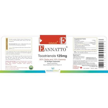 WELLNESS EXTRACT Eannatto Tocotrienols Vitamin E Supplements Tocopherol Free, Non-GMO, Gluten Free & Antioxidant (125MG 30 Softgels)