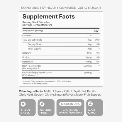 humanN SuperBeets Heart Gummies Zero Sugar - Beet Gummy with Energy Support, Grape Seed Extract & Beetroot Powder - 60 Count