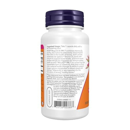 NOW Supplements, Mega D-3 & MK-7, 5000 IU / – Bone Support: Vitamin D3 enhances calcium absorption, while vitamin – Image 1