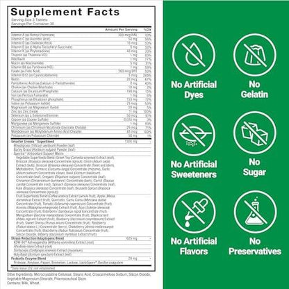 Force Factor Smarter Greens Tablets, Greens Supplement with 25+ Superfoods and Antioxidants to Improve Digestion, Reduce Stress, Strengthen Immunity, and Support Metabolism, 90 Tablets