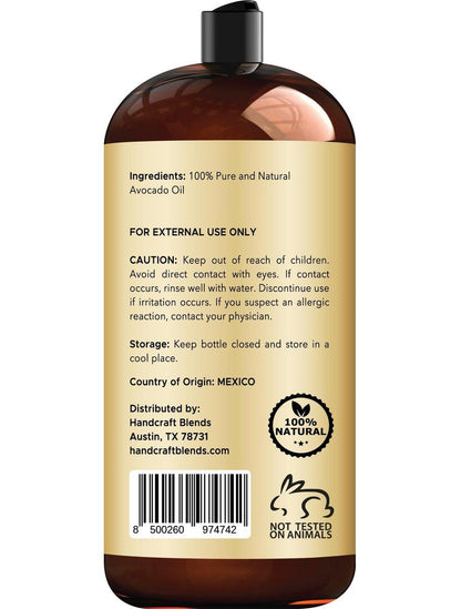 Handcraft Blends Avocado Oil - Cold-Pressed 28 Fl Oz - 100% Pure and Natural - Premium Grade Carrier Oil for Skin and Hair - Hair and Body - Massage - Hexane-Free