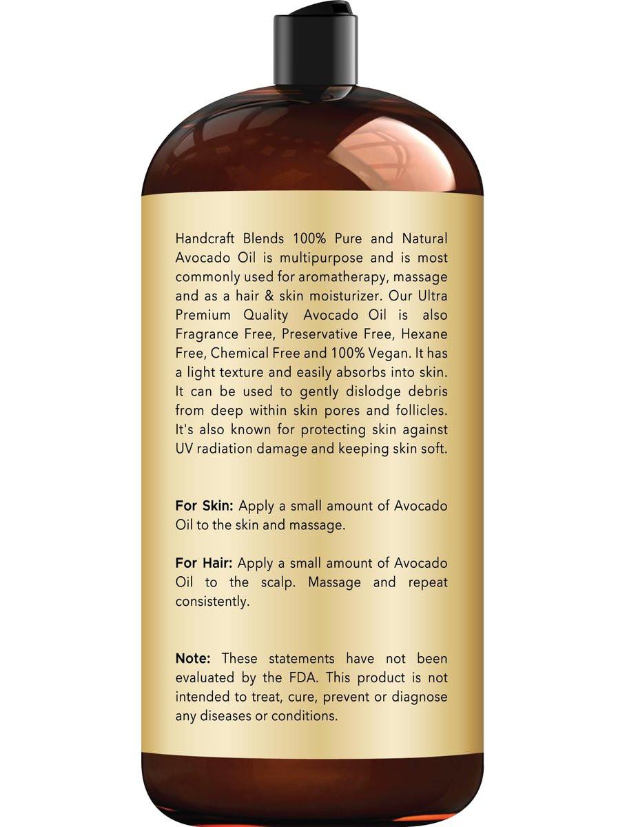 Handcraft Blends Avocado Oil - Cold-Pressed 28 Fl Oz - 100% Pure and Natural - Premium Grade Carrier Oil for Skin and Hair - Hair and Body - Massage - Hexane-Free - görsel 5
