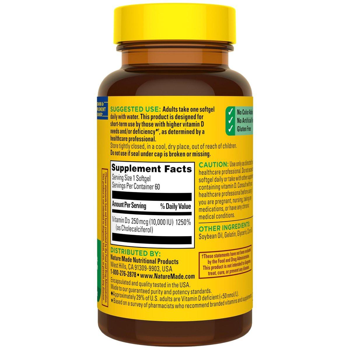 Nature Made Vitamin D3 10000 IU (250 mcg) Maximum Strength, Vitamin D Supplement for Bone and Immune Health Support, 60 Softgels, 60 Day Supply - görsel 13