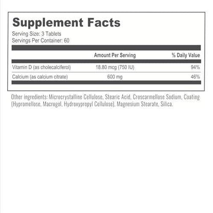 BariatricPal Easy Swallow Calcium Citrate (600mg) and D3 Coated Tablets – 180 Count (30-Day Supply)