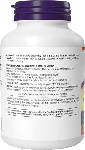 Webber Naturals Magnesium Glycinate Complex 200mg, 120 Vegetarian Capsules, High Absorption Formula, Supports Bones, Heart, Muscles & Nerves, One-per-Day Magnesium Complex, Vegan - görsel 2