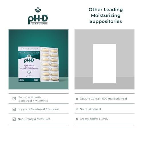 pH-D Feminine Health Support - Boric Acid Moisturizing Suppository - Woman Owned - for Vaginal Odor - Paraben-Free and Cruelty-Free - 14 Count - görsel 1