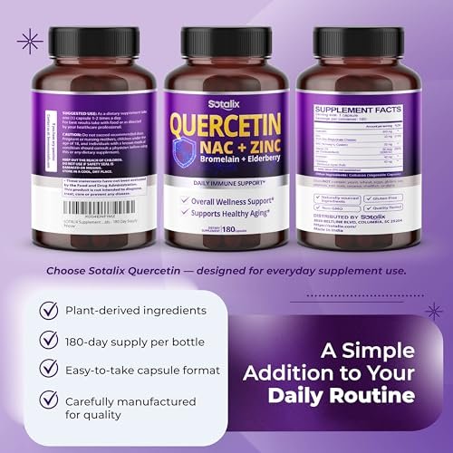 SOTALIX Supplement Premium Quercetin 98% High Purity with Bromelain, Zinc, Vitamin D3 2000 IU, Elderberry - Cardiovascular Respiration Immune Support for Adult Kids - 180 Day Supply - görsel 7