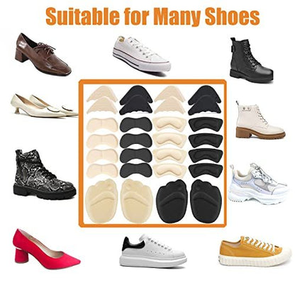 16 Pairs Shoe Filler Heel Pads for Women's Shoes - Shoe Filler for Too Big Shoes Women with Toe Inserts, Toe Inserts for Too Big Fit