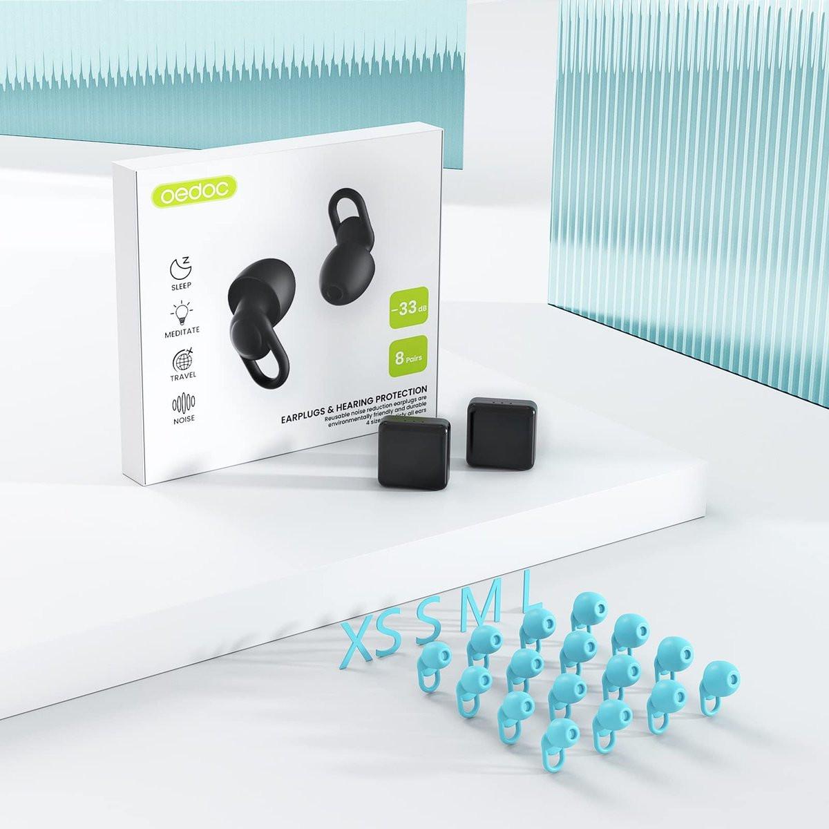 Silicone Ear Plugs for Noise Reduction - Reusable Soft Comfortable Earplugs for Sleeping, Noise Sensitivity & Flights - 16 Ear Tips in XS/S/M/L, with 2 Travel Boxes - 33dB Noise Cancelling (Light Blue) - görsel 13