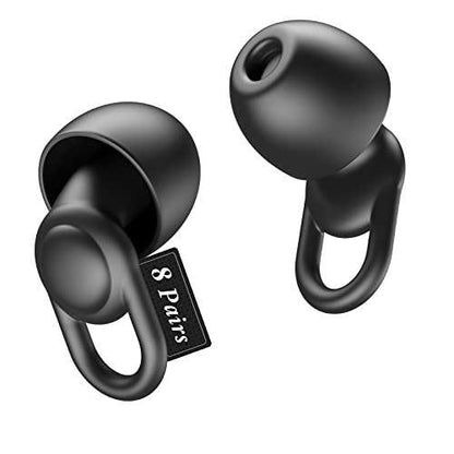 Silicone Ear Plugs for Noise Reduction - Reusable Soft Comfortable Earplugs for Sleeping, Noise Sensitivity & Flights - 16 Ear Tips in XS/S/M/L, with 2 Travel Boxes - 33dB Noise Cancelling (Black)