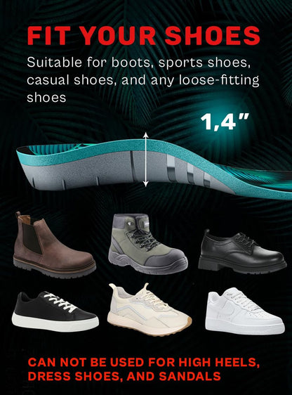 CRUVHEAL 220+ lbs Plantar Fasciitis High Arch Support Insoles Men Women - Orthotic Shoe Inserts - Boot Work Shoe Insole (M, Aqua)
