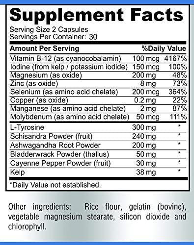Thyroid Support with Iodine - Metabolism Booster, Energy Booster, Increase Focus - Premium Non-GMO Thyroid Supplement 60 Capsules